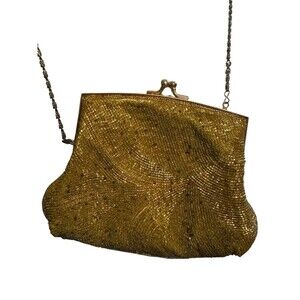 Walborg Vintage Gold Beaded Crossbody Purse 50’s/60’s Gold Chain Strap